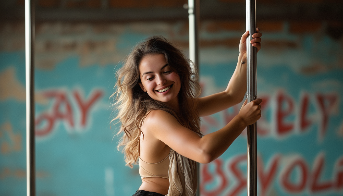 A beginner learning her first move at pole class